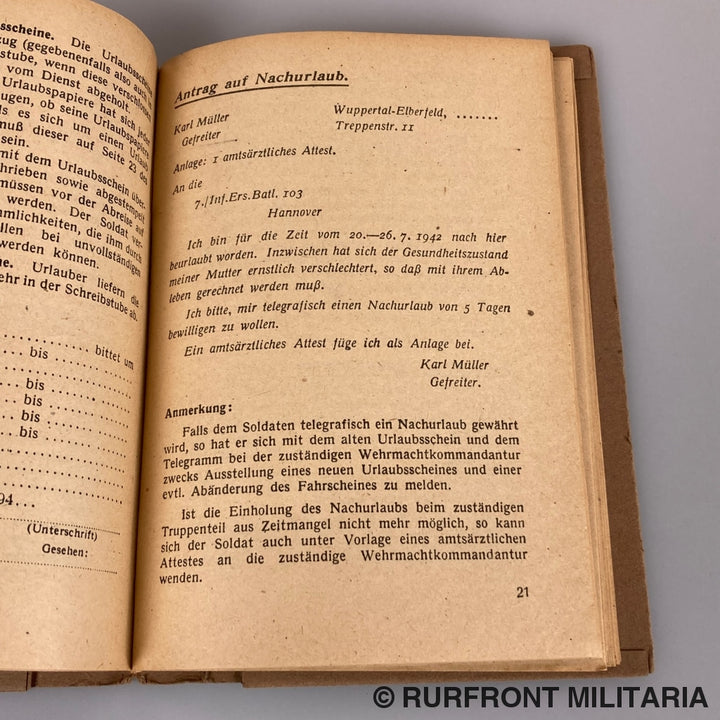 Wegweiser Für Den Soldaten Und Seine Angehörigen In Allen Lebenslagen 1943.
