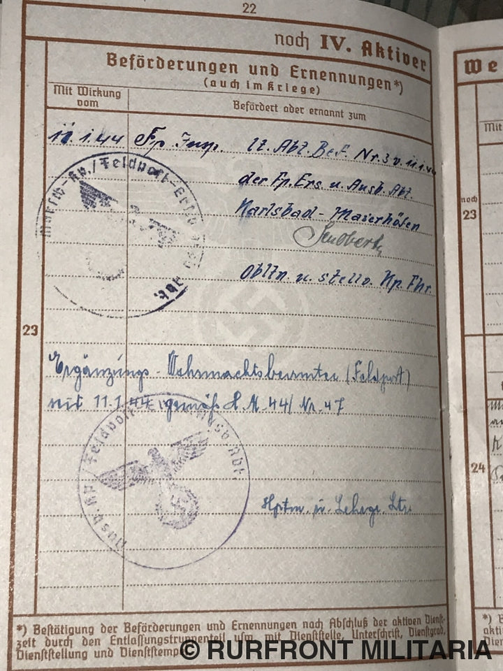 Wehrpass Funker Richard Sperl Infanterie Nachrichten Ersatz Kompanie 46 Praag.