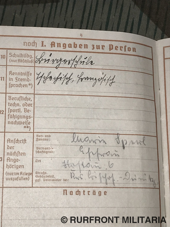 Wehrpass Funker Richard Sperl Infanterie Nachrichten Ersatz Kompanie 46 Praag.