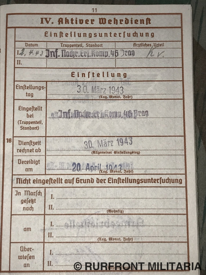 Wehrpass Funker Richard Sperl Infanterie Nachrichten Ersatz Kompanie 46 Praag.