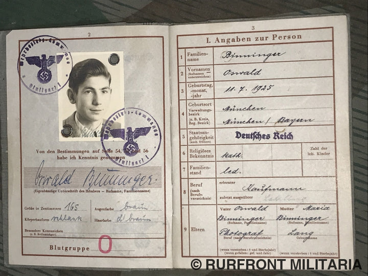 Wehrpass Gefreiten Oswald Binninger Grenadier.