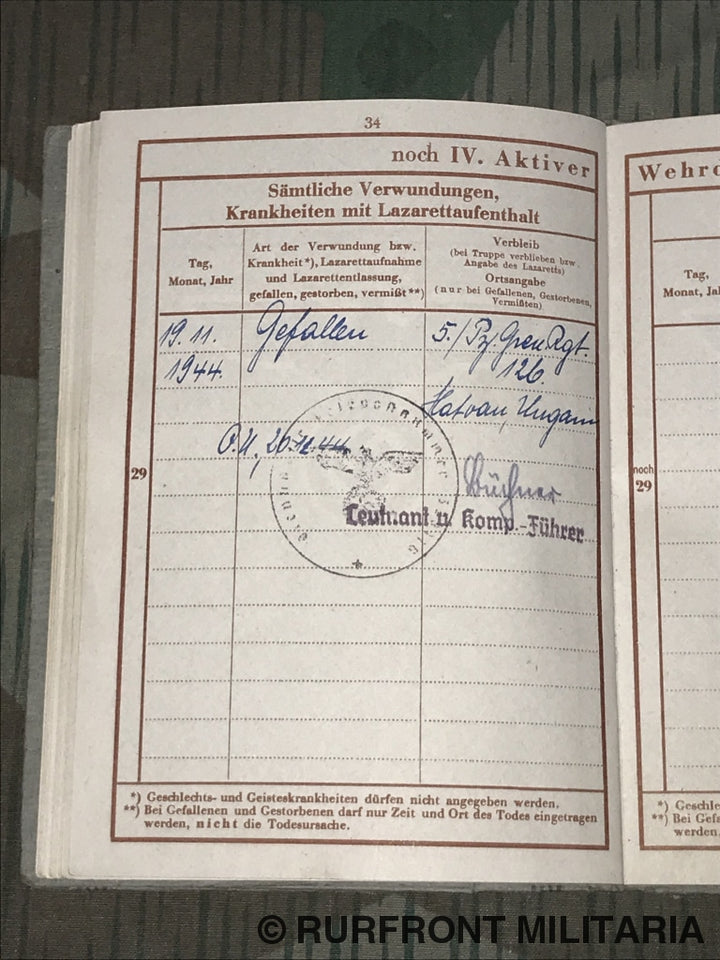 Wehrpass Gefreiten Oswald Binninger Grenadier.