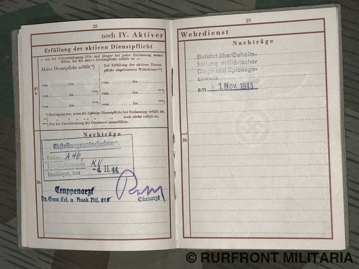 Wehrpass Gefreiten Oswald Binninger Grenadier.