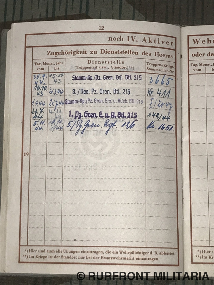 Wehrpass Gefreiten Oswald Binninger Grenadier.