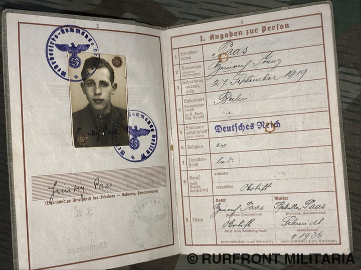 Wehrpass Gefreiter Paas Infanterie Regiment 50