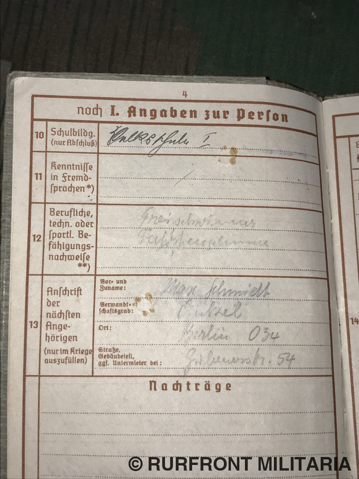 Wehrpass Gefreiter Paas Infanterie Regiment 50