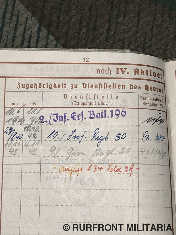 Wehrpass Gefreiter Paas Infanterie Regiment 50