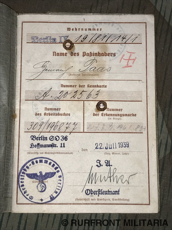 Wehrpass Gefreiter Paas Infanterie Regiment 50