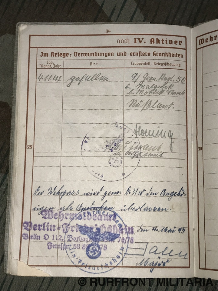 Wehrpass Gefreiter Paas Infanterie Regiment 50