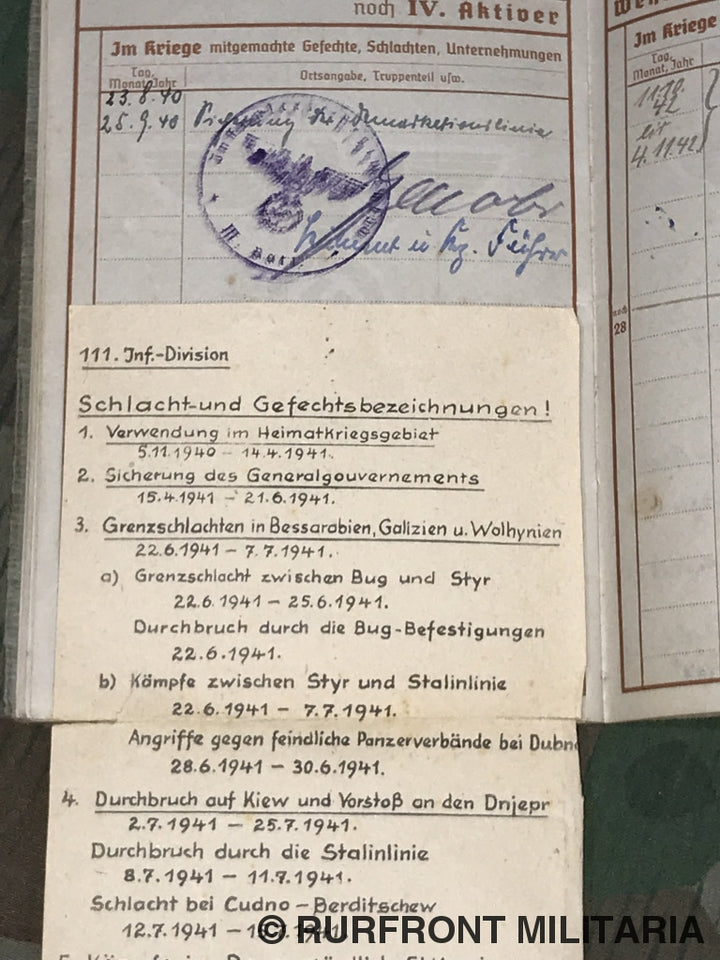 Wehrpass Gefreiter Paas Infanterie Regiment 50