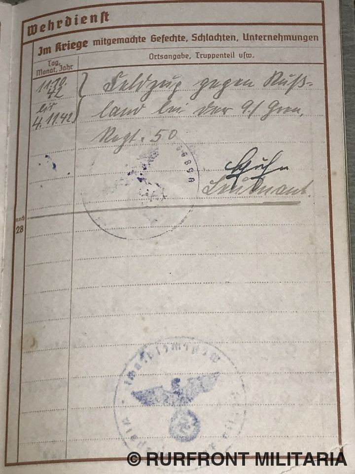 Wehrpass Gefreiter Paas Infanterie Regiment 50