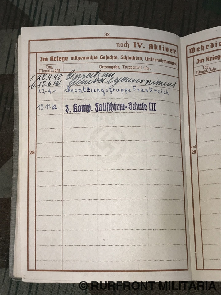 Wehrpass Helmut Dütz Fallschirmjäger Westfront Nederland Reichswald.