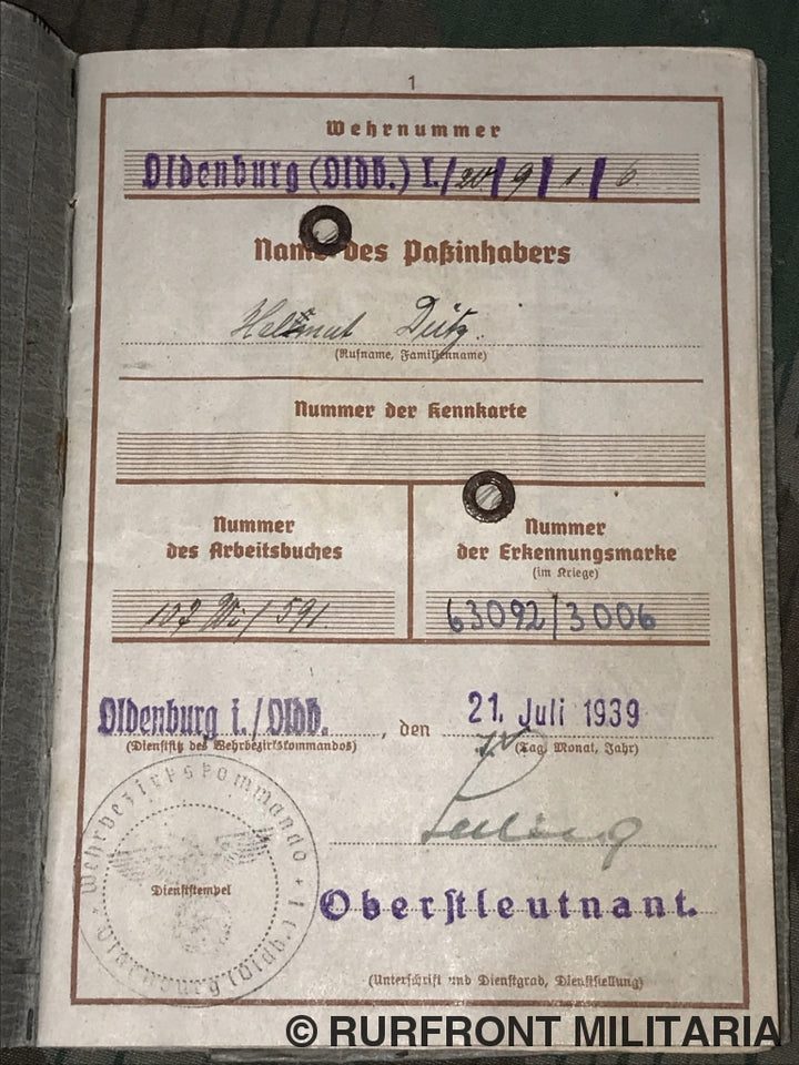 Wehrpass Helmut Dütz Fallschirmjäger Westfront Nederland Reichswald.