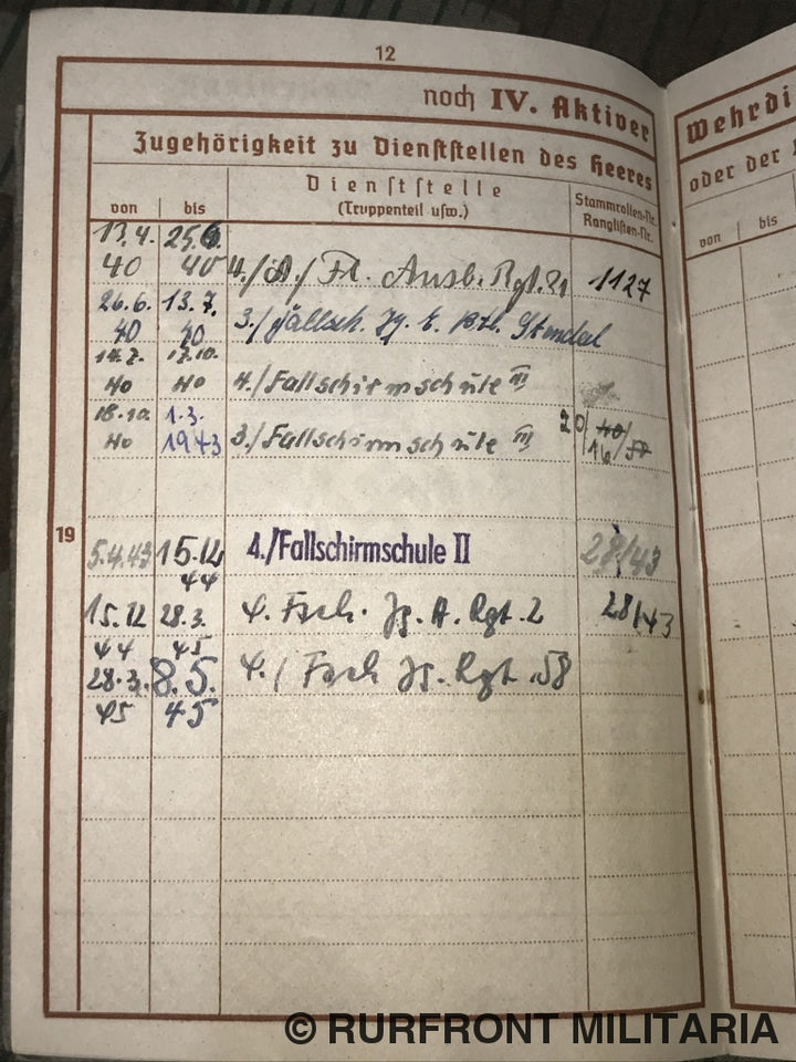 Wehrpass Helmut Dütz Fallschirmjäger Westfront Nederland Reichswald.