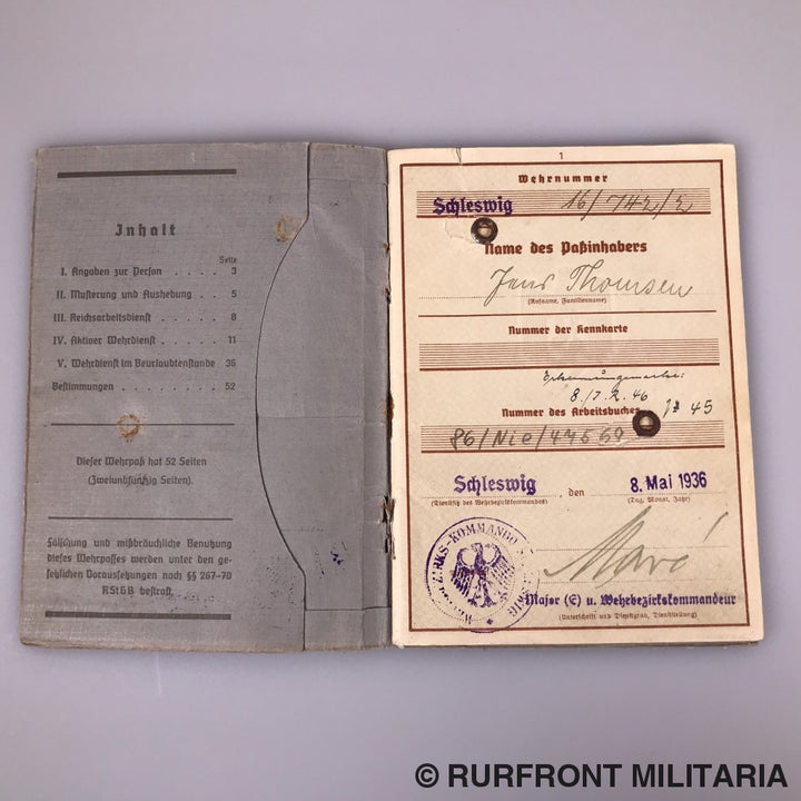 Wehrpass Leutnant Des Regiments Jens Thomsen Infanterie Regiment 46
