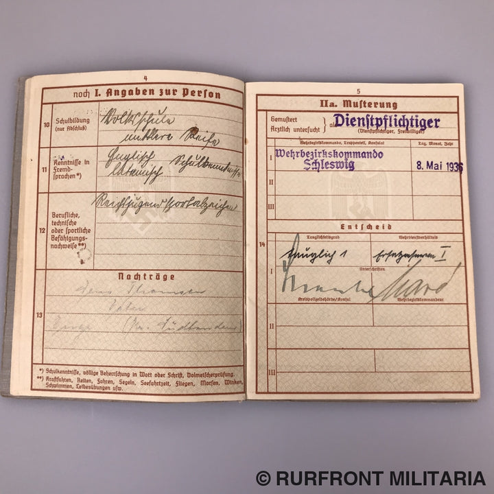 Wehrpass Leutnant Des Regiments Jens Thomsen Infanterie Regiment 46