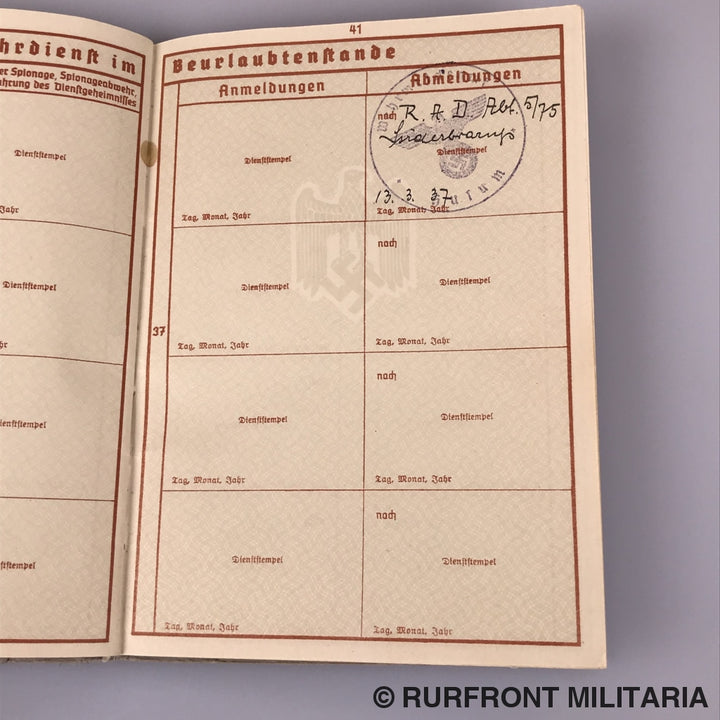 Wehrpass Leutnant Des Regiments Jens Thomsen Infanterie Regiment 46