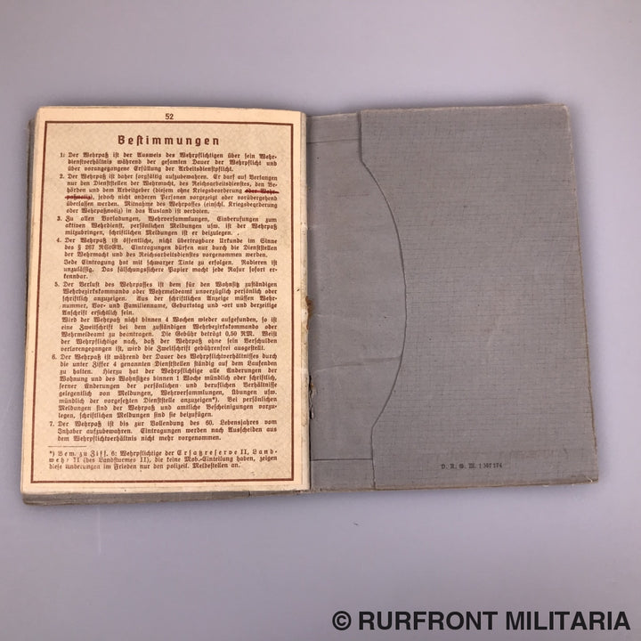 Wehrpass Leutnant Des Regiments Jens Thomsen Infanterie Regiment 46