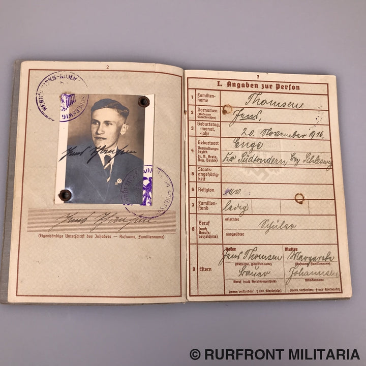 Wehrpass Leutnant Des Regiments Jens Thomsen Infanterie Regiment 46