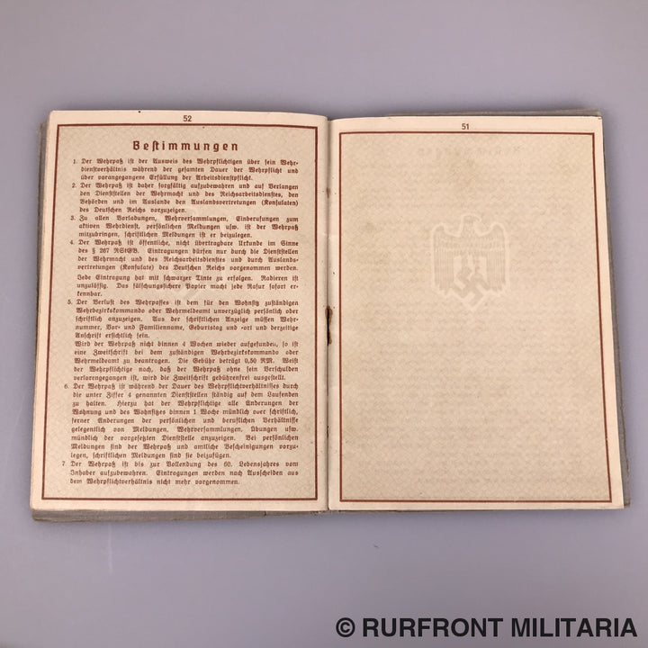 Wehrpass Leutnant Des Regiments Jens Thomsen Infanterie Regiment 46