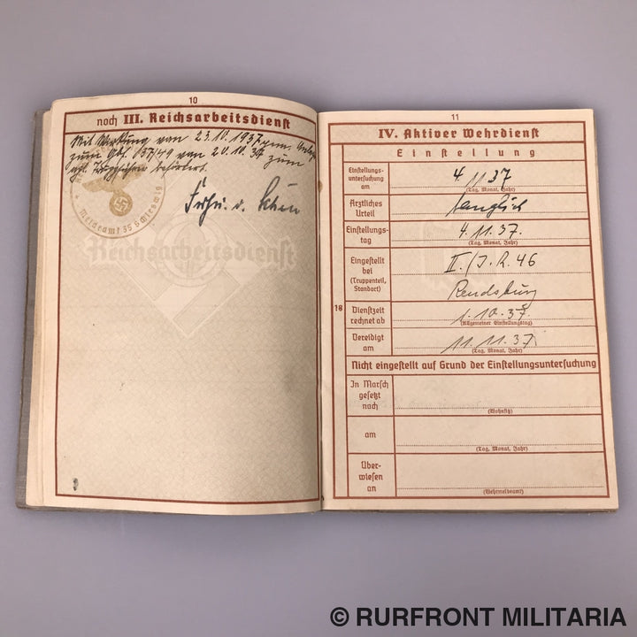 Wehrpass Leutnant Des Regiments Jens Thomsen Infanterie Regiment 46