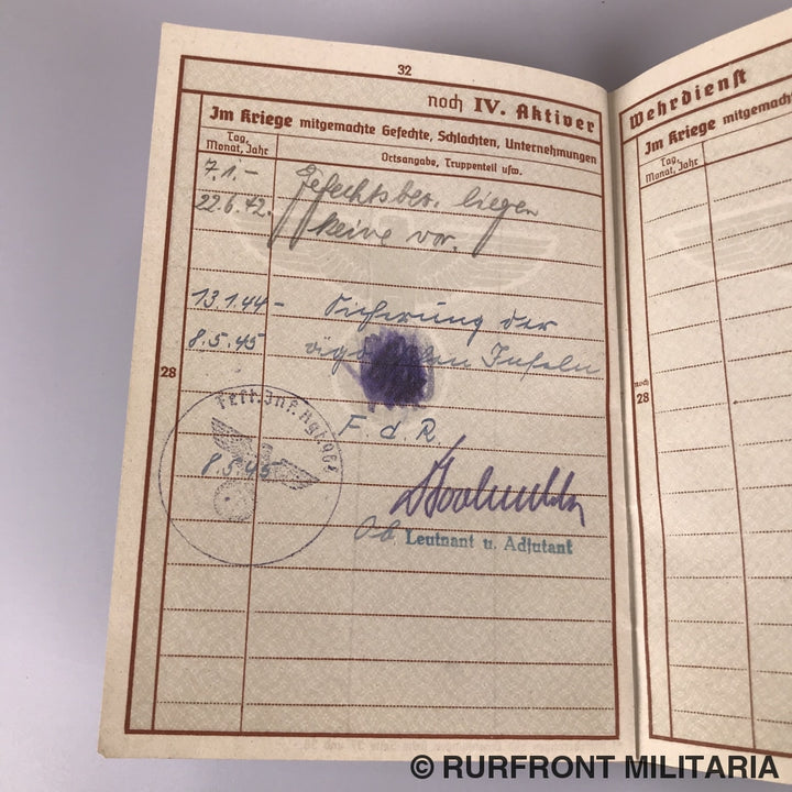 Wehrpass Leutnant Kurt Eckle Griekenland Leros Festungsbrigade 968.