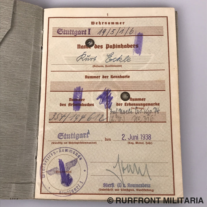 Wehrpass Leutnant Kurt Eckle Griekenland Leros Festungsbrigade 968.