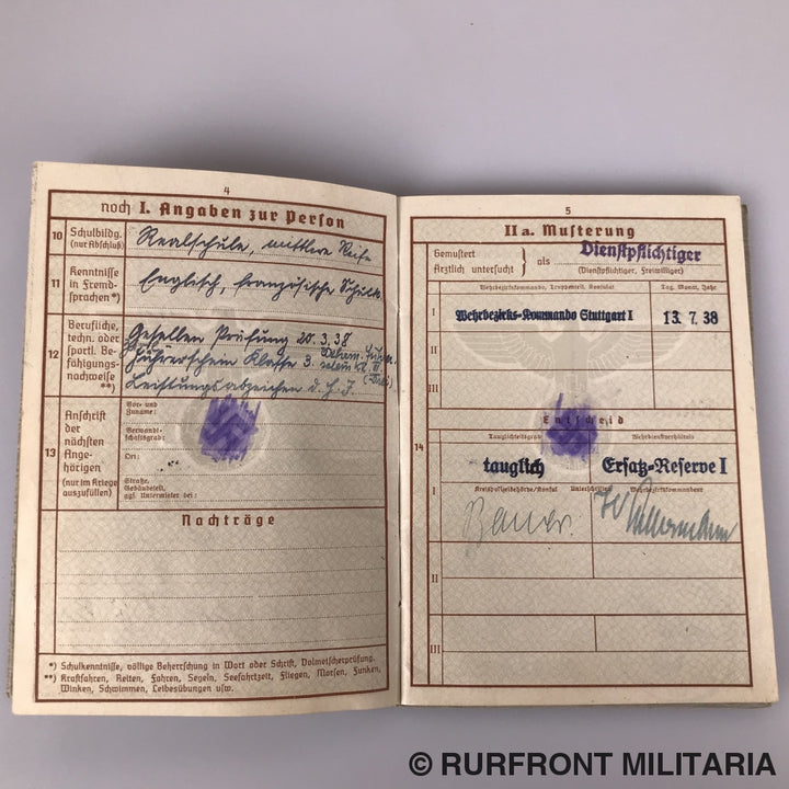 Wehrpass Leutnant Kurt Eckle Griekenland Leros Festungsbrigade 968.