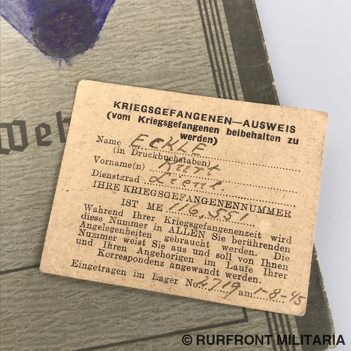 Wehrpass Leutnant Kurt Eckle Griekenland Leros Festungsbrigade 968.