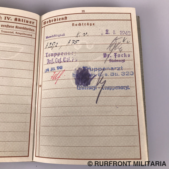 Wehrpass Leutnant Kurt Eckle Griekenland Leros Festungsbrigade 968.