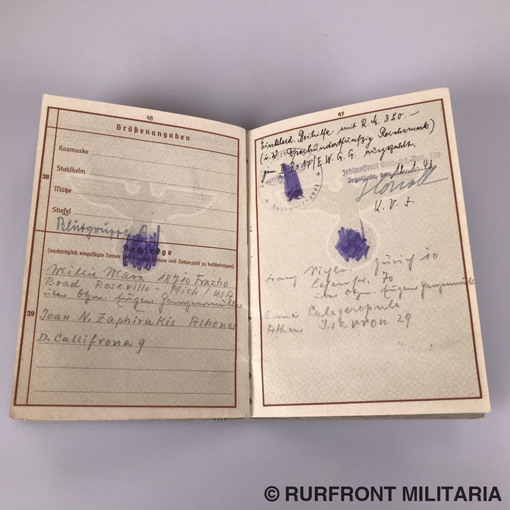 Wehrpass Leutnant Kurt Eckle Griekenland Leros Festungsbrigade 968.