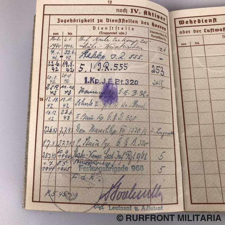 Wehrpass Leutnant Kurt Eckle Griekenland Leros Festungsbrigade 968.