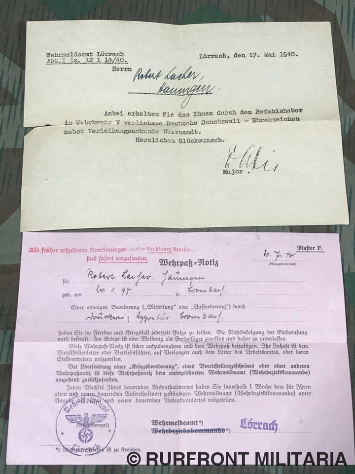 Wehrpass Set Robert Lacher Volkssturm.