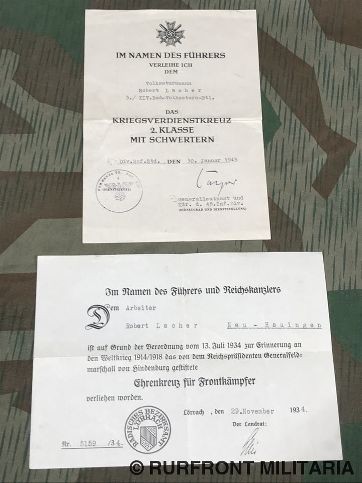 Wehrpass Set Robert Lacher Volkssturm.