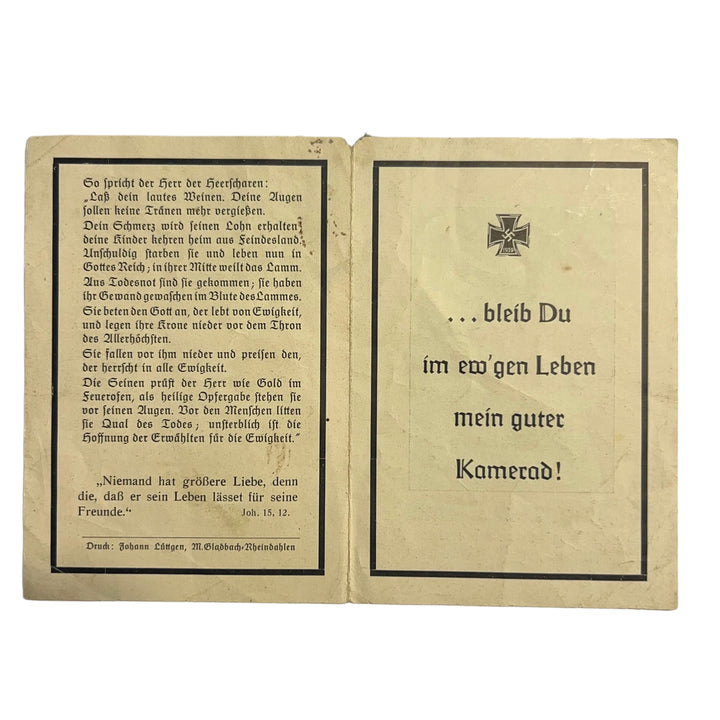 BIDPRENT JOHANNES SCHMITZ INFANTERIE REGIMENT K.I.A. OSTFRONT 1942