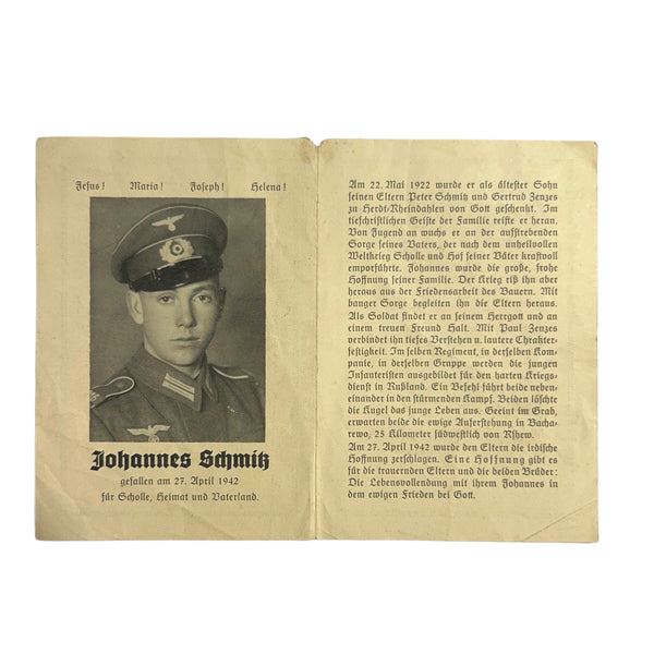 BIDPRENT JOHANNES SCHMITZ INFANTERIE REGIMENT K.I.A. OSTFRONT 1942