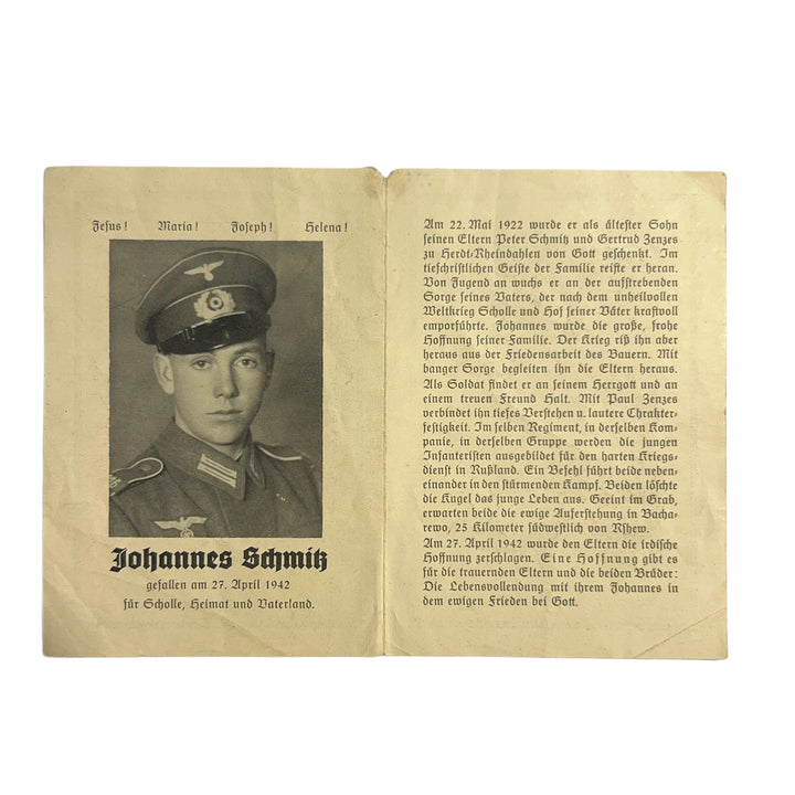 BIDPRENT JOHANNES SCHMITZ INFANTERIE REGIMENT K.I.A. OSTFRONT 1942