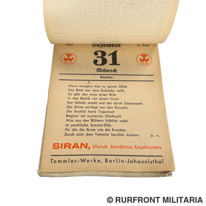 Ärzte Kalender 1941 Temmler-Werke Berlin-Johannisthal met Pervitin reclame.