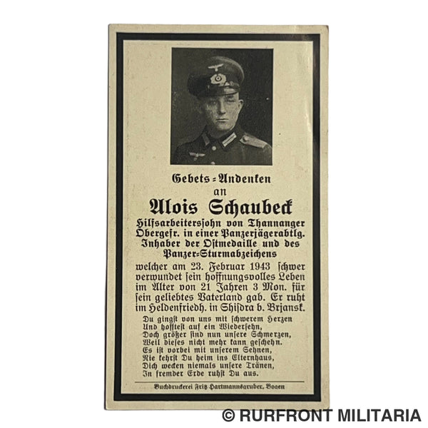BIDPRENT ALOIS SCHAUBECK (THANNANGER) PANZERJÄGERABTLG. 1943