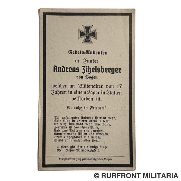 BIDPRENT ANDREAS ZITZELSBERGER (BOGEN) LAGER IN ITALIEN 17 JAAR