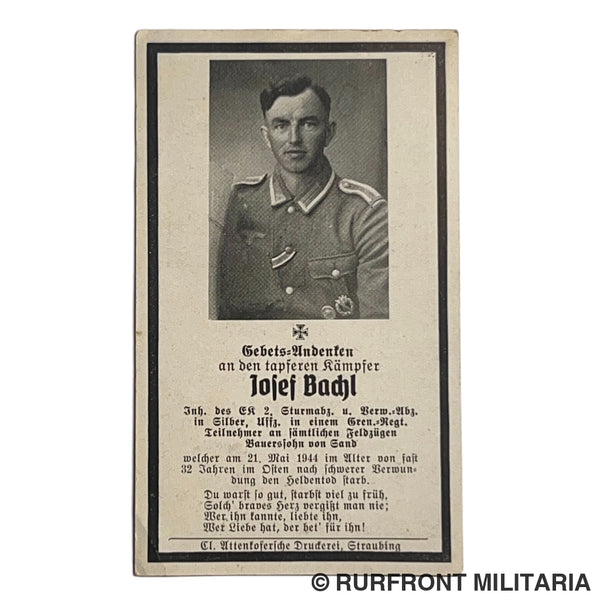BIDPRENT JOSEF BACHL (SAND) GREN.-REGT. 1944