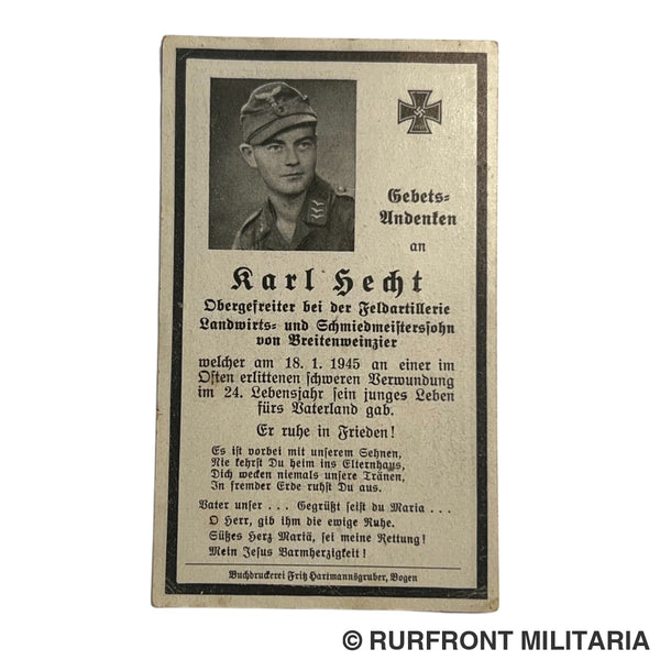 BIDPRENT KARL HECHT (BREITENWEINZIER) FELDARTILLERIE K.I.A. OSTFRONT 1945