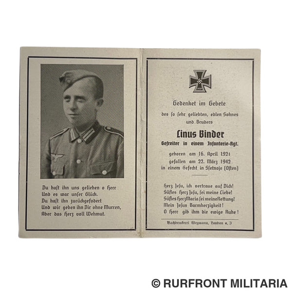 BIDPRENT LINUS BINDER INFANTERIE-RGT. 1942