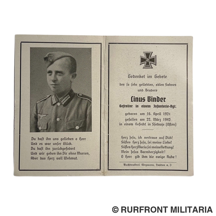 BIDPRENT LINUS BINDER INFANTERIE-RGT. 1942