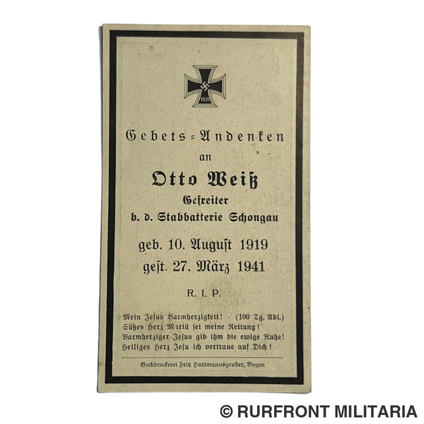 BIDPRENT OTTO WEIß STABBATTERIE SCHONGAU 1941