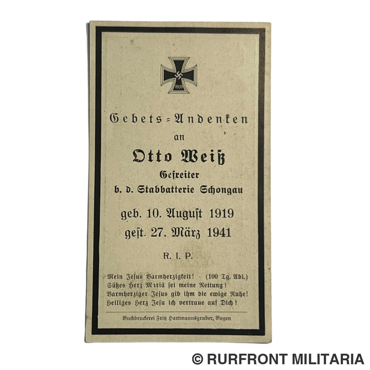 BIDPRENT OTTO WEIß STABBATTERIE SCHONGAU 1941