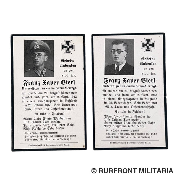 Bidprent set grenadier Franz Bierl Ostfront 1943