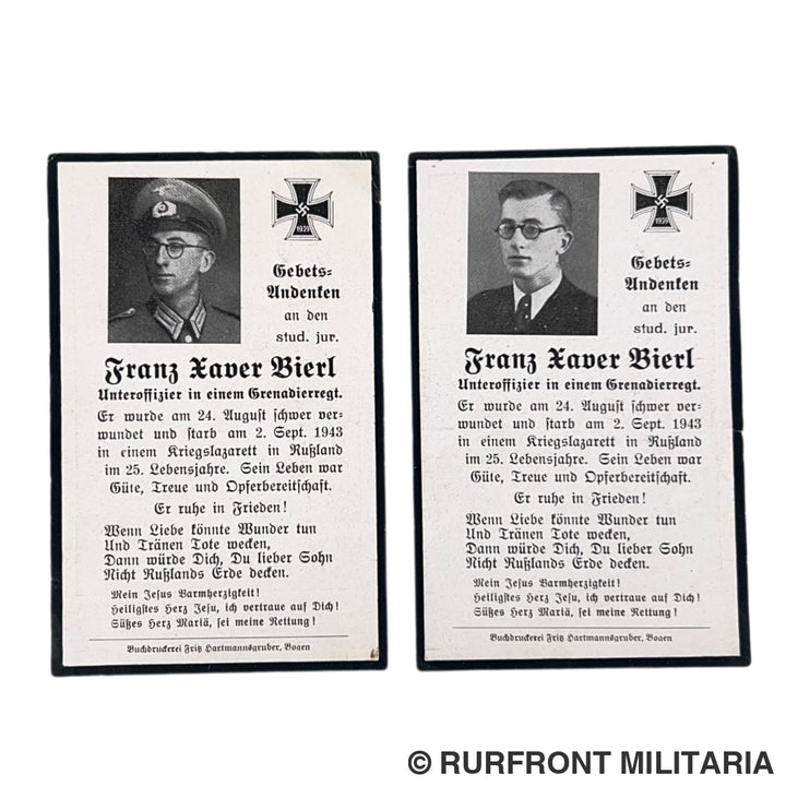 Bidprent set grenadier Franz Bierl Ostfront 1943