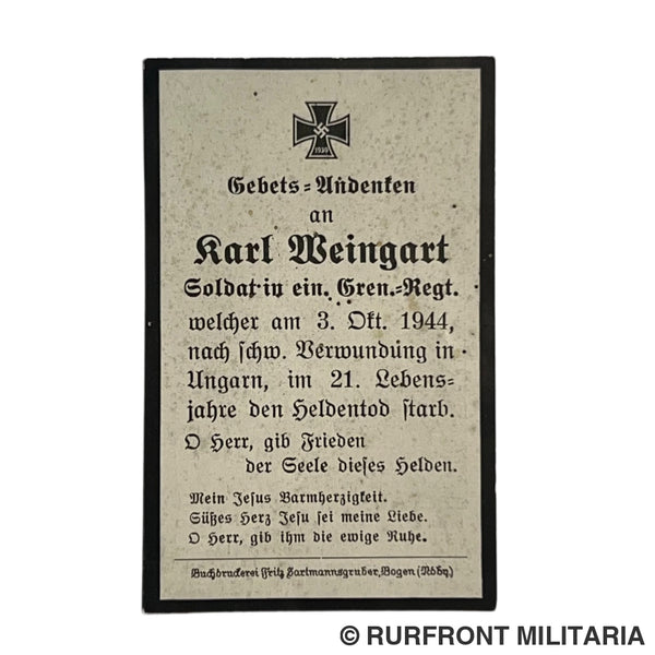 BIDPRENT SOLDAT KARL WEINGART D.O.W. HONGARIJE 1944