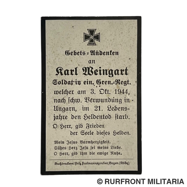 BIDPRENT SOLDAT KARL WEINGART D.O.W. HONGARIJE 1944